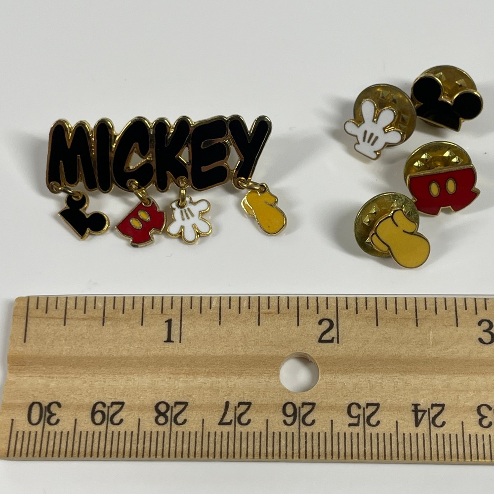 Disney Mickey Mouse Enamel Pin Set Vintage Gold Tone Dangle Name 5pc OS - Picture 5 of 6